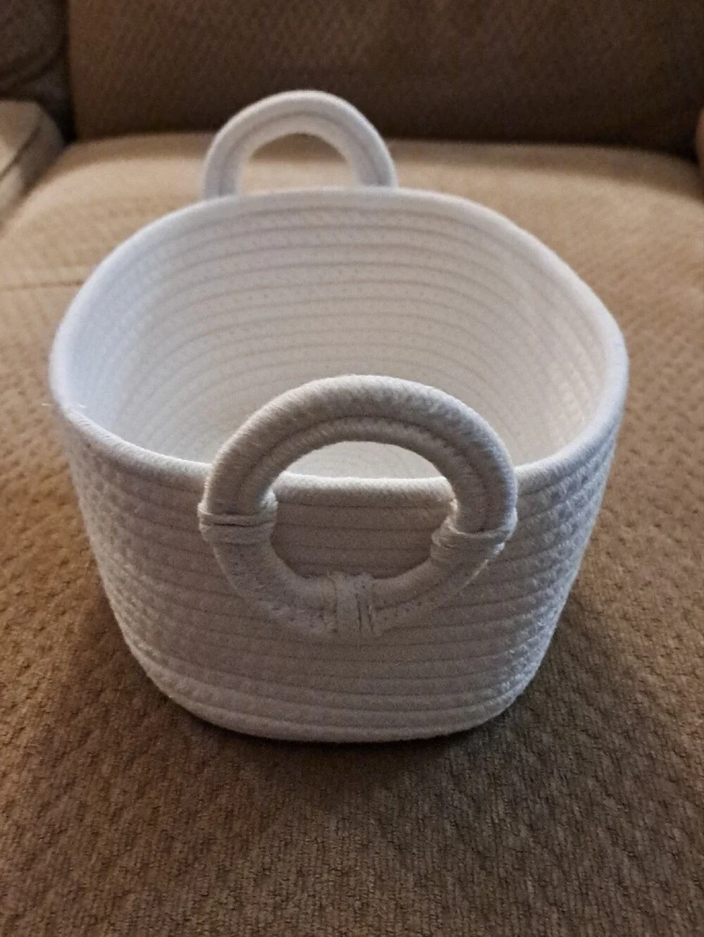 White Woven Rope Storage Basket with Handles -